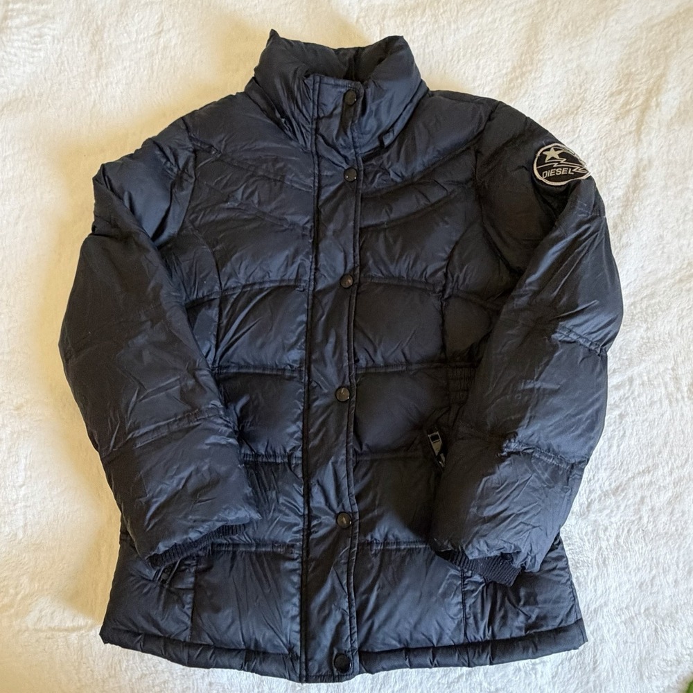 DIESEL Girls Sz 7S Black Down Puffer Coat- No Hood